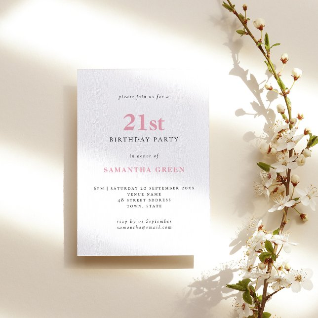 Simple Blush Pink 21ème anniversaire Invitation (Créateur téléchargé)