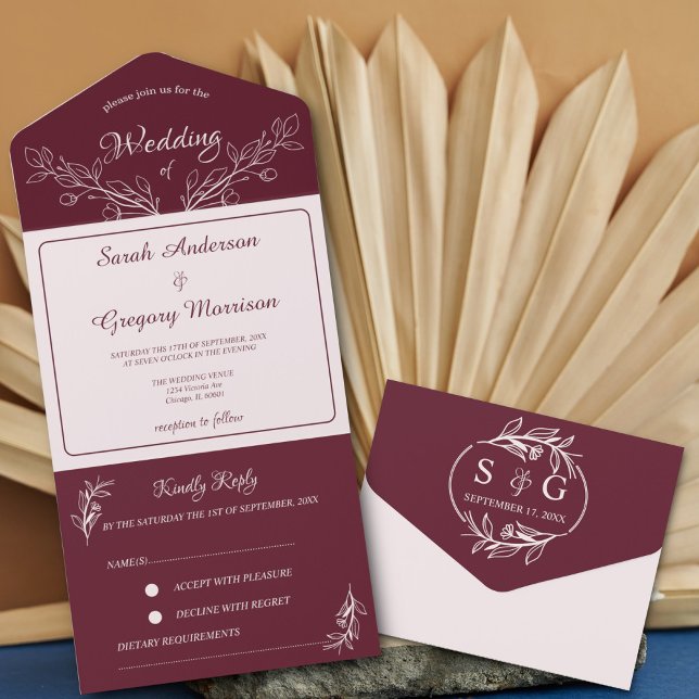 Simple Boho Floral tout en un mariage Invitation (Créateur téléchargé)