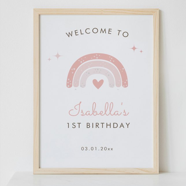 Simple Boho Rainbow 1st Birthday Affiche de bienve (Créateur téléchargé)