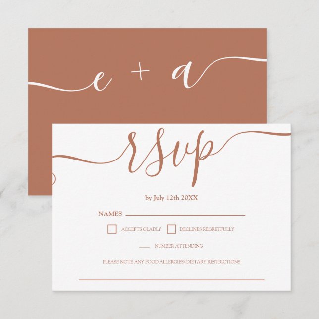 Simple boho terracotta mariage rsvp monogramme (Devant / Derrière)