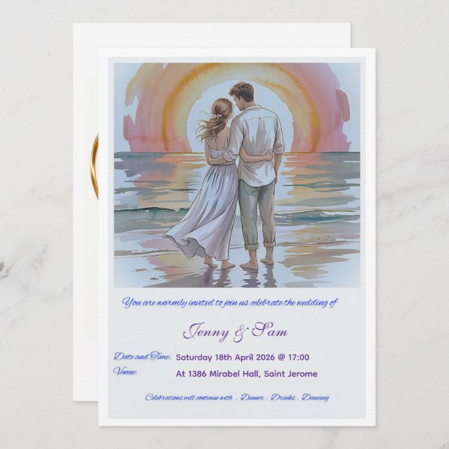 Simple Boho Wedding Invitation Card (Devant / Derrière)