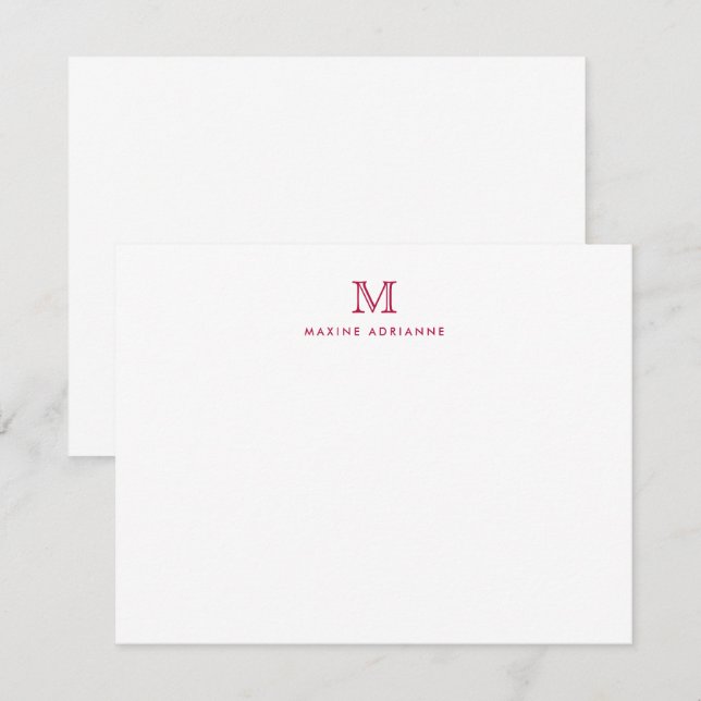 Simple Bourgogne moderne Monogramme Carte de note  (Devant / Derrière)