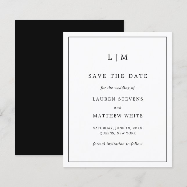 Simple Budget Mariage Noir Blanc Save the Date (Devant / Derrière)