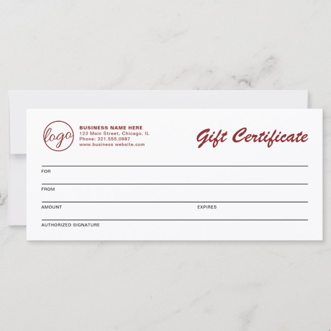 Simple Burgundy Logo Certificat cadeau d'affaires (Devant)