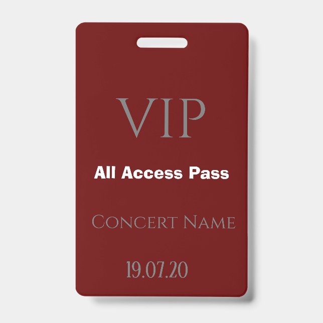Simple Burgundy VIP All Access Pass Concert Badge (Avant)