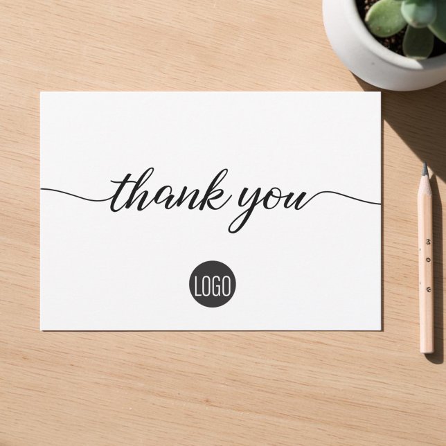 Simple Business Customer Appreciation Merci (custom business logo thank you card with personalized message. Script typography.)