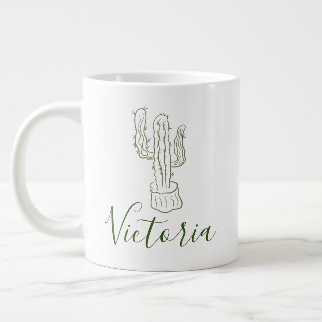 Simple Cactus Nom du doodle Giant Coffee Mug (Gauche)