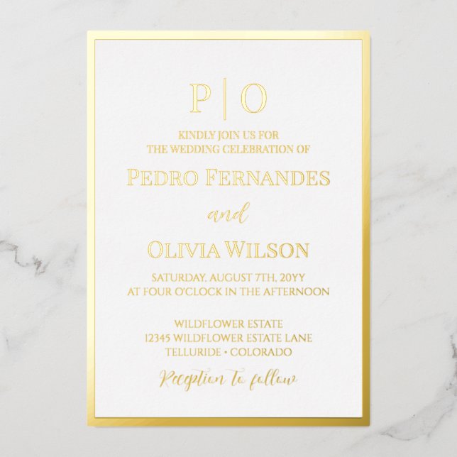 Simple cadre de feuille d'or mariage invitation (Recto)