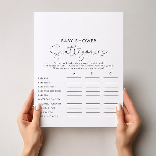 Simple Calligraphie Baby shower Scattegories Jeu