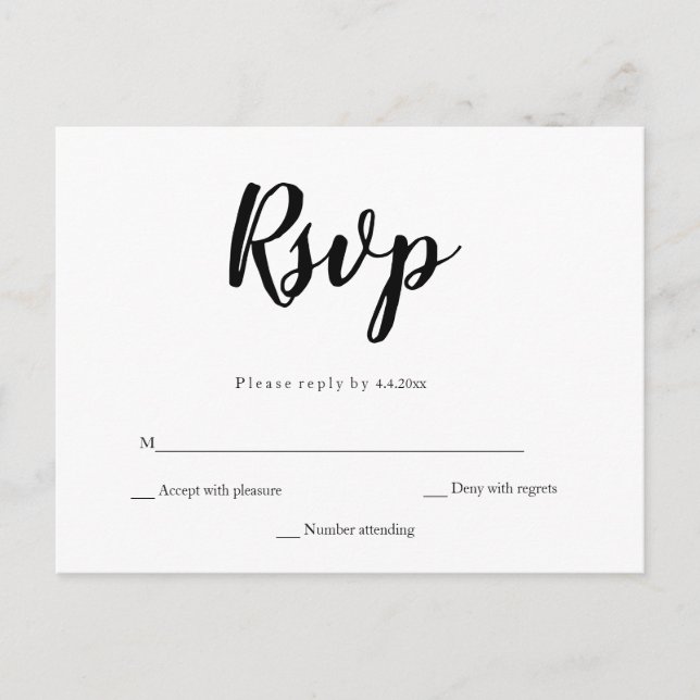 Simple calligraphie mariage carte postale rsvp (Devant)