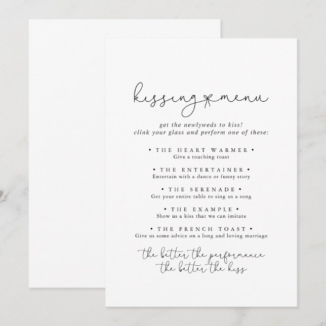 Simple Calligraphie Mariage Kissing Menu Carte de  (Devant / Derrière)