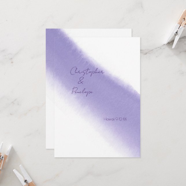 Simple calligraphie violet aquarelle carte de sauv (Devant/Arrière en situation)