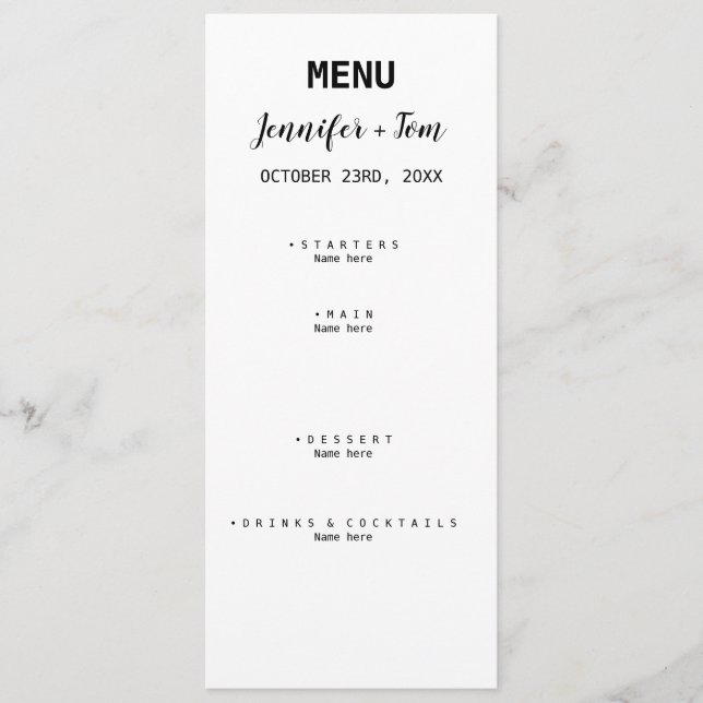simple carte de menu mariage moderne minimale (Devant)