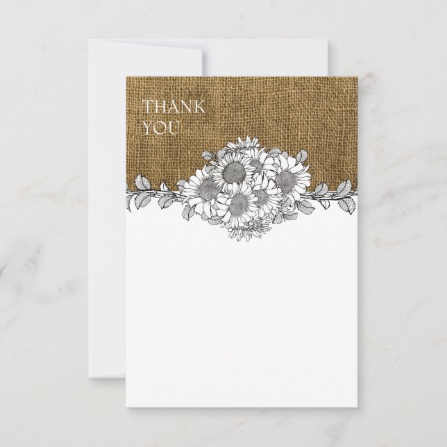 Simple Carte de remerciements de tournesol Burlap  (Devant)