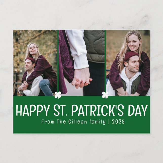 Simple carte de Saint-Patrick trèfles famille 3 ph (Devant)