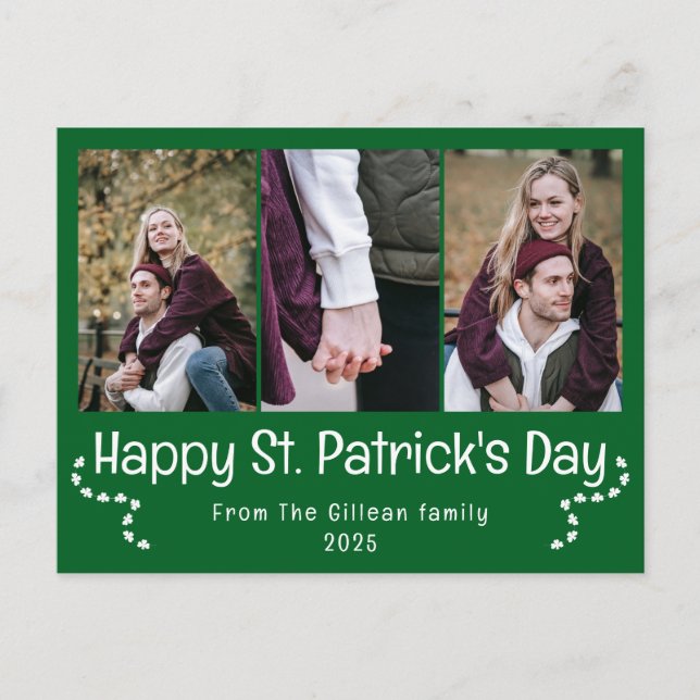Simple carte de Saint-Patrick trèfles famille 3 ph (Devant)