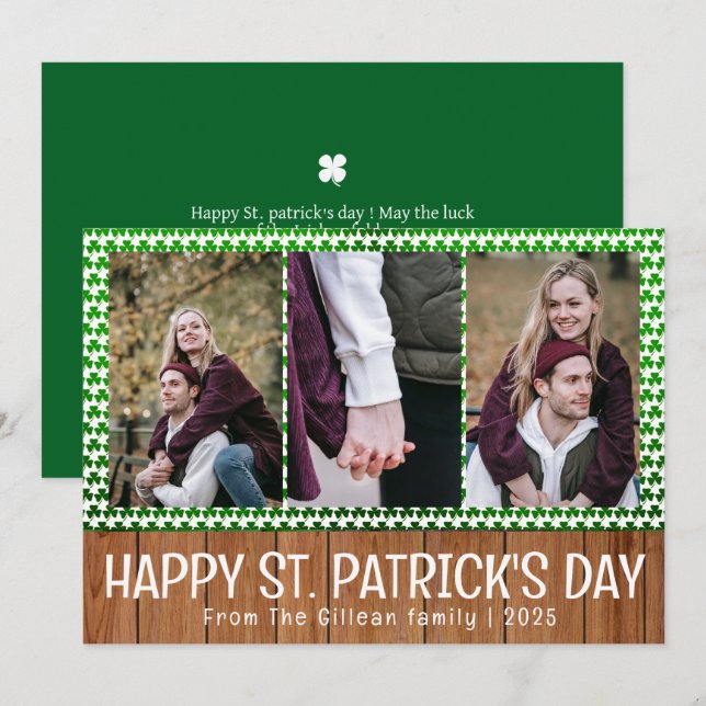 Simple carte de Saint-Patrick trèfles famille 3 ph (Devant / Derrière)