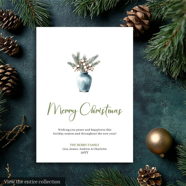 Simple carte de vœux de Noël bohème aquarelle rust (Simple Boho Watercolor Rustic Christmas Greeting Holiday Card )