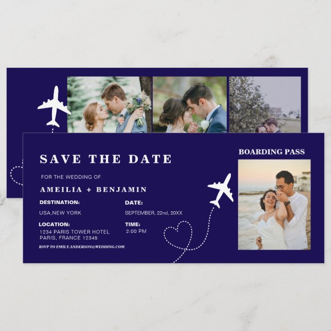 Simple carte d'embarquement de voyage mariage de d (Devant / Derrière)