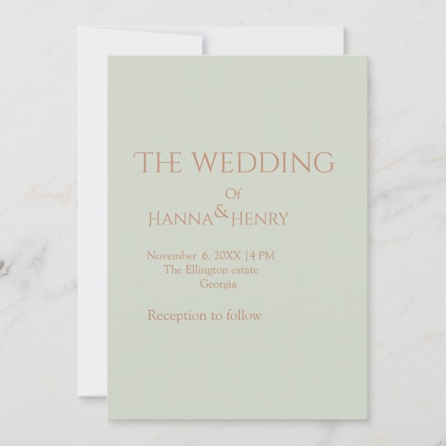 simple carte d'invitation moderne vert sauge rose  (Devant)