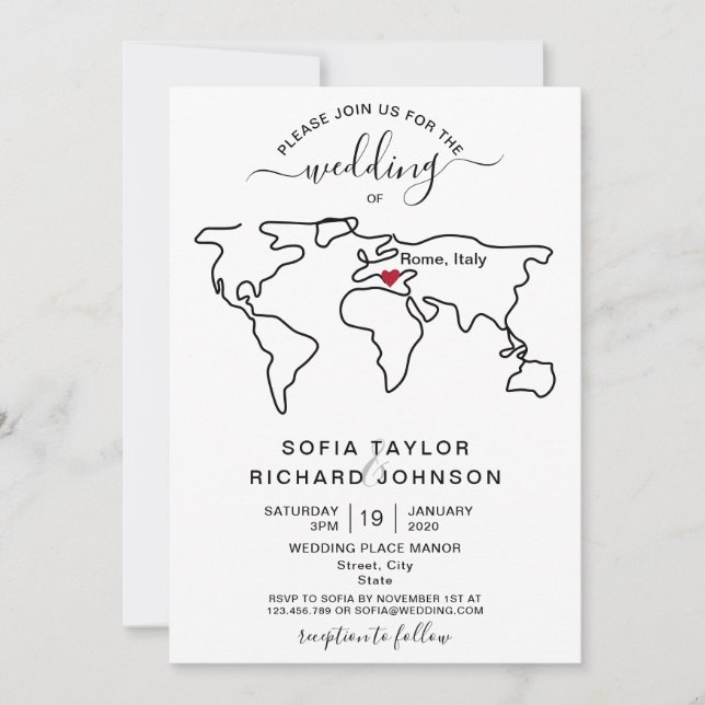 Simple carte du monde de destination de mariage mi (Devant)
