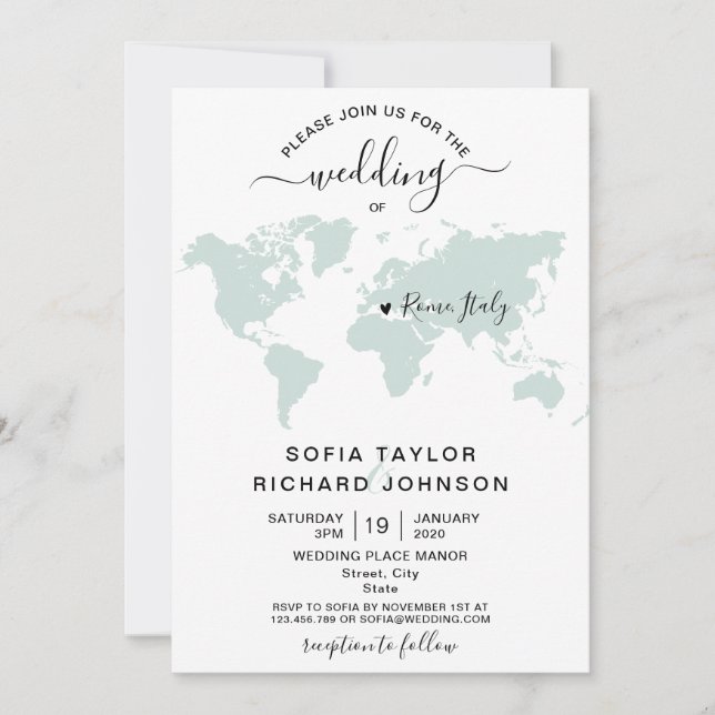 Simple carte du monde de destination de mariage mi (Devant)