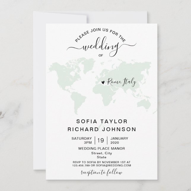Simple Carte du Monde Destination de Mariage Minim (Devant)