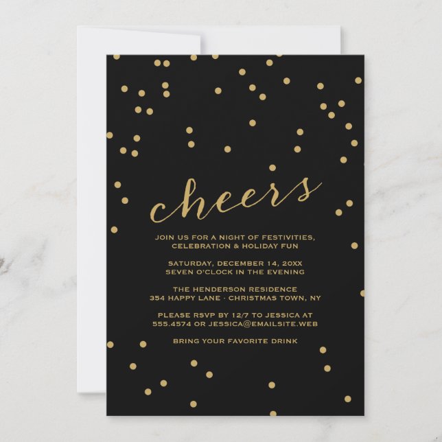 Simple Cheers Confetti Christmas Party Invitation (Devant)