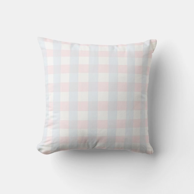 Simple chèque bleu pastel et coussin rose pastel (Recto)