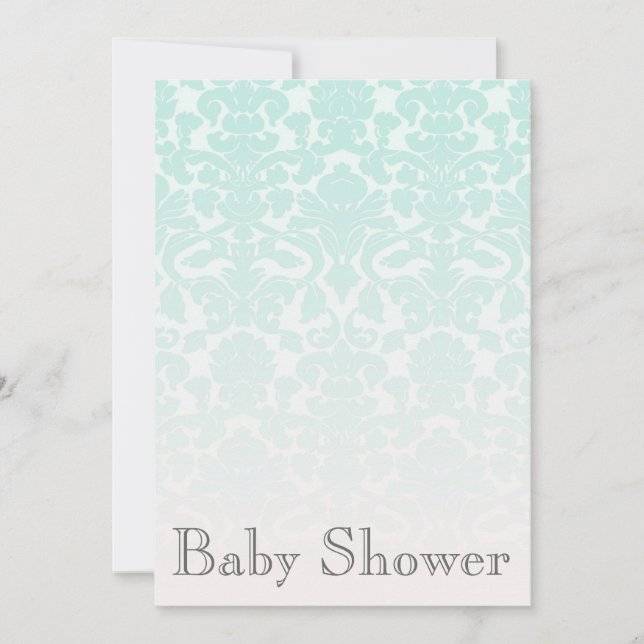 Simple Chic Mint Damask Baby Shower Invitation (Devant)