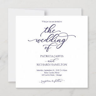 Simple Chic Navy Bleu Script de mariage Invitation