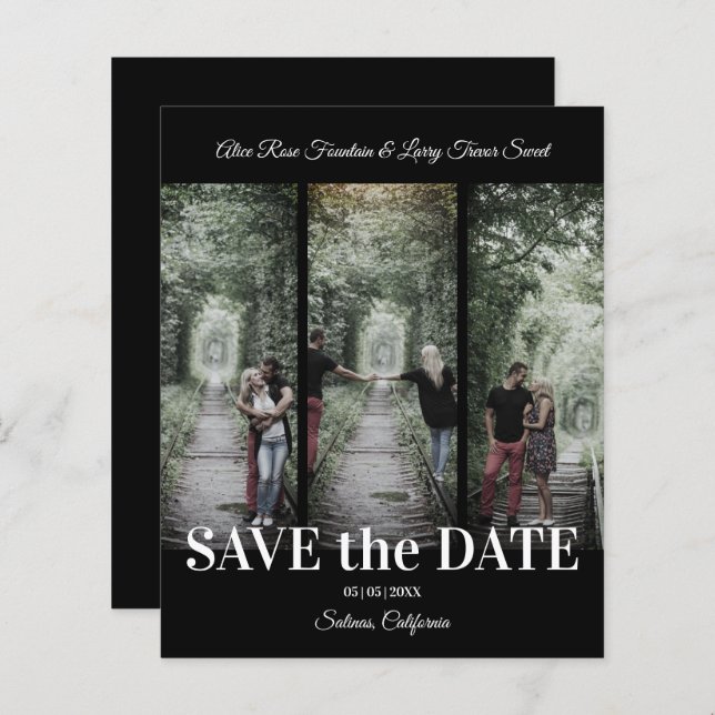 Simple Classic 3 Photos Collage Engaged Couple (Devant / Derrière)