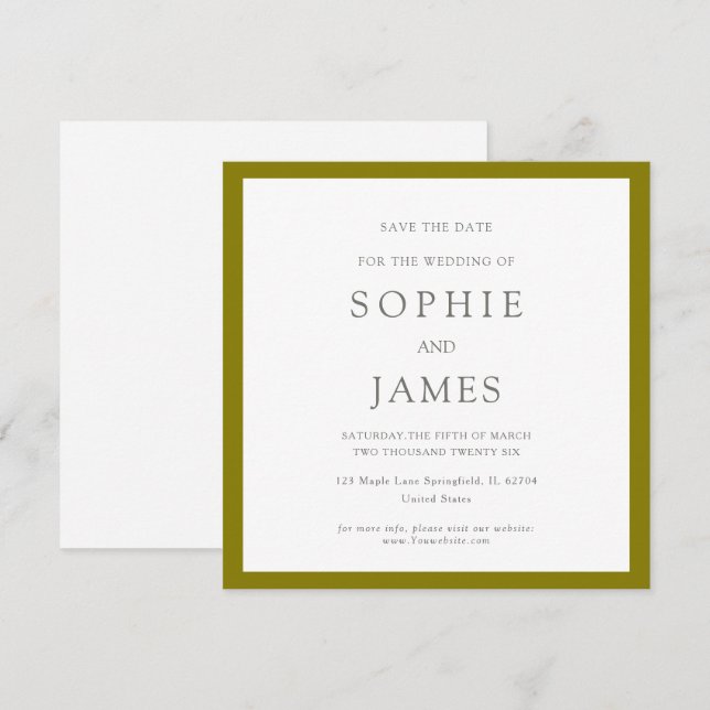 Simple classic chic color save the date  Wedding (Devant / Derrière)