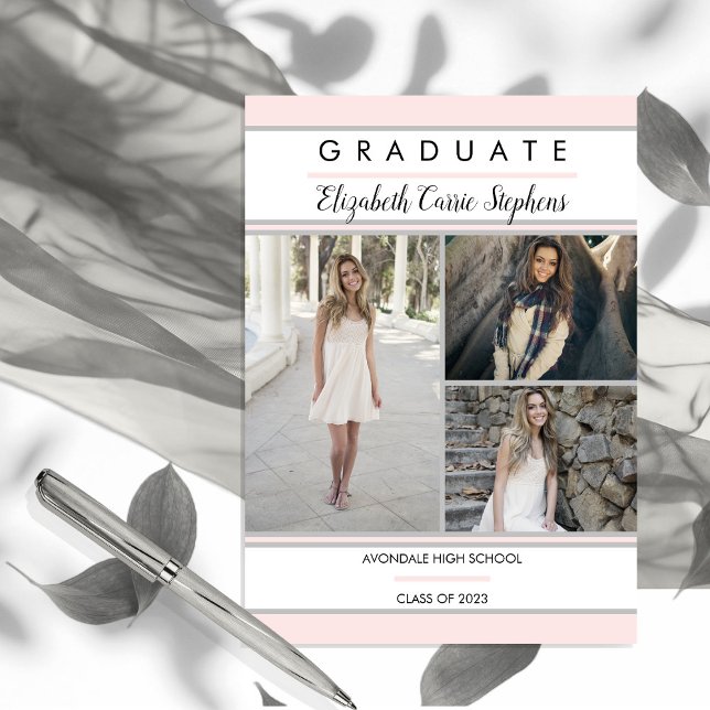 Simple Classy Trois Photo Blush Pink Graduation (Créateur téléchargé)