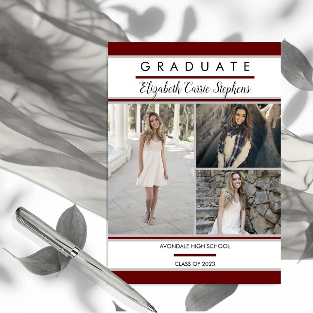 Simple Classy Trois Photo Maroon |Diplôme blanc (Créateur téléchargé)