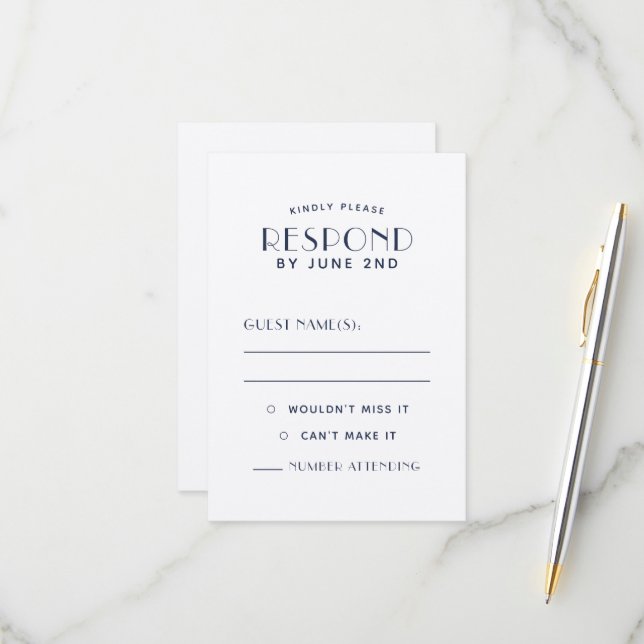 Simple Clean Minimal Ecru Marine Wedding Cartes RS (Devant/Arrière en situation)