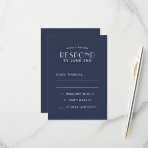 Simple Clean Minimal Navy Ecru Wedding Cartes RSVP