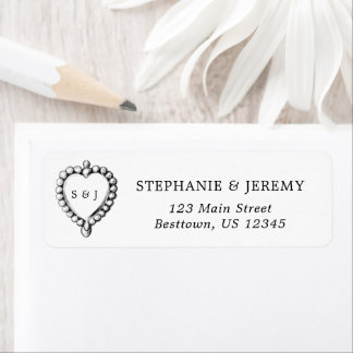 Simple Coeur Étiquette de adresse noir et blanc