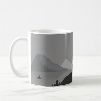 Simple coffee mug with gray mountain landscape