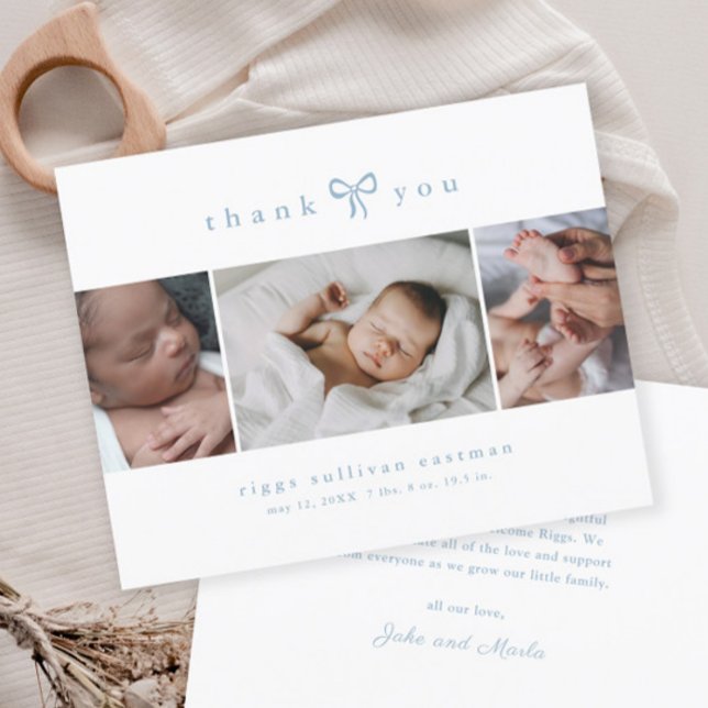 Simple Collage Photo Garçon avec un Nœud Bébé (Simple bow baby boy photo Budget thank you cards.)
