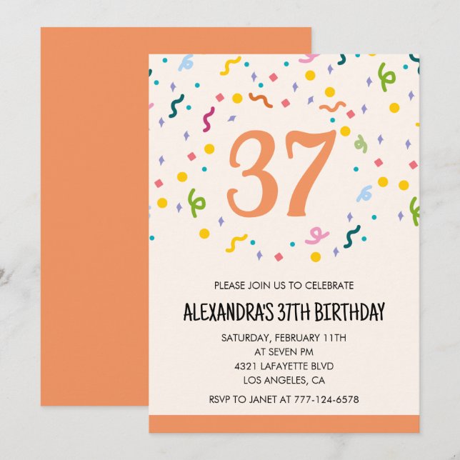 Simple Confetti 37e anniversaire invitations Moder (Devant / Derrière)