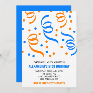 Simple Confetti 51e anniversaire invitations Bleu