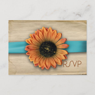 Simple Country Sunflower Wedding RSVP Aqua Blue