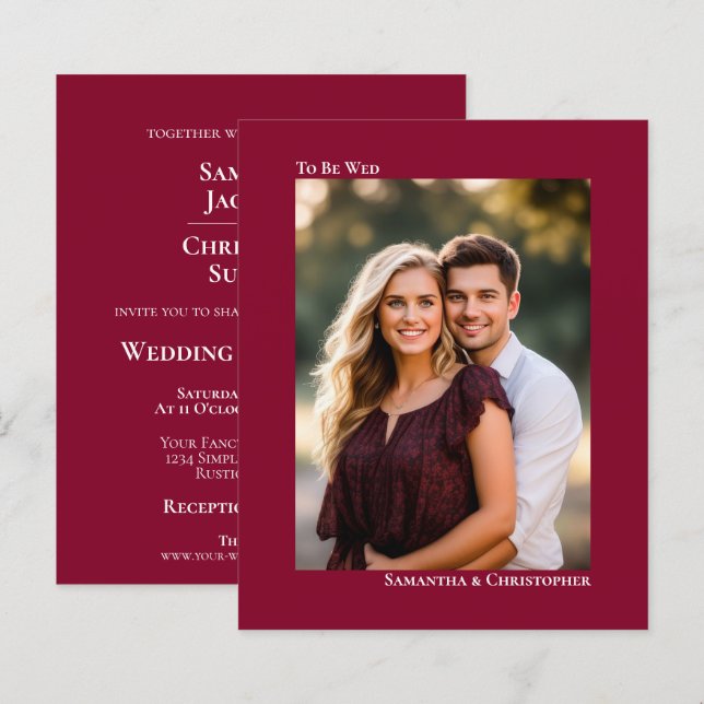Simple Cranberry Red BUDGET Mariage Photo Invitati (Devant / Derrière)