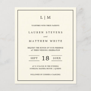 Simple Crème Monogramme Budget Mariage Invitation