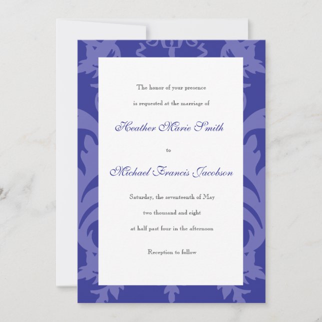 Simple Damas Royal Blue Faire-part de mariage (Devant)