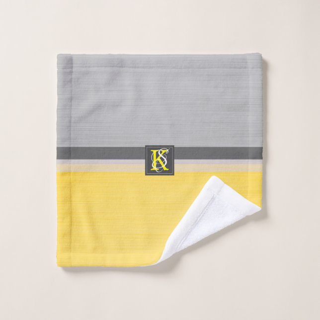 Simple deux tons jaune et gris Initiales Monogramm (Gant de toilette)