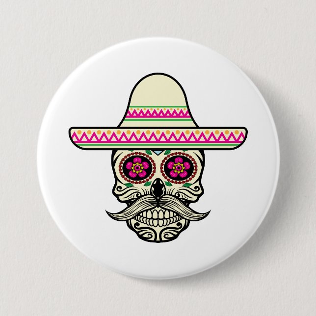 Simple Dia de Muertos Crâne avec Casquette | Badge (Devant)