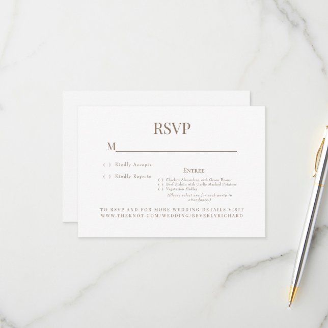 Simple dîner blanc Choix de mariage carte RSVP (Devant/Arrière en situation)