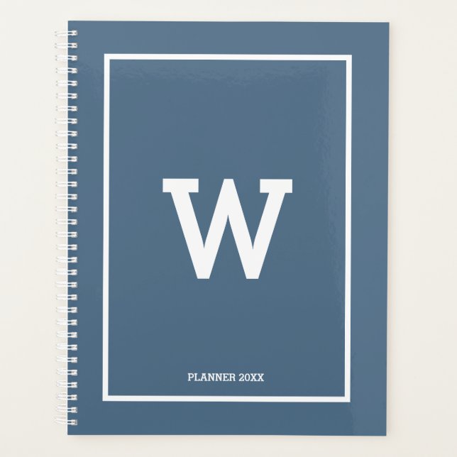 Simple Dusty Blue Initial Monogramme mensuel (Devant)
